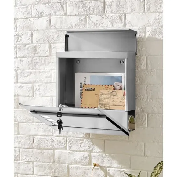 Wall Letterbox - Letterbox - Med avisboks - med lås - sølv