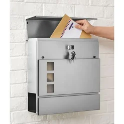 Wall Letterbox - Letterbox - Med avisboks - med lås - sølv