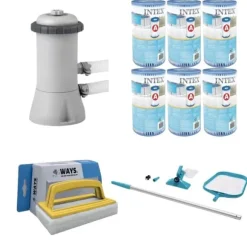 WAYS - Poolvedligeholdelse - Vedligeholdelsessæt & filterpumpe 2271 L/h & 6 filtre Type A &WAYS skrubbebørste