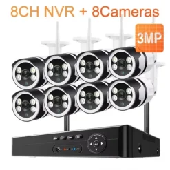 WiFi Overvågningskamera System, 3MP/5MP Opløsning, Nattesyn,8CH 8 Kamera 3MP, 3T Indbygget HDD