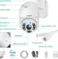 WiFi Sikkerhedskamera, 4MP Opløsning, Dual Band 2.4/5GHz, Digital Zoom 4X, PoE og DC Strømforsyning, Menneske- og Køretøjsdetektion