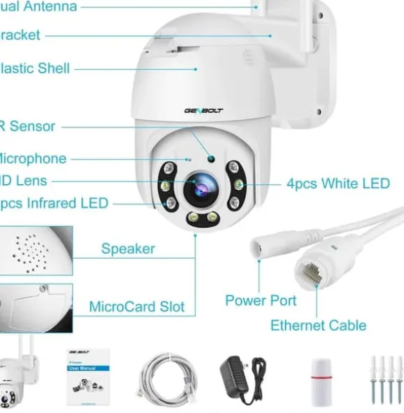 WiFi Sikkerhedskamera, 4MP Opløsning, Dual Band 2.4/5GHz, Digital Zoom 4X, PoE og DC Strømforsyning, Menneske- og Køretøjsdetektion