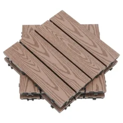WPC terrassefliser - Kliksystem - 22-pak - 30×30 cm - 20 mm Tykkelse - Præget træstruktur - Bæreevne 500 kg - Mørk khaki