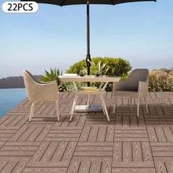 WPC terrassefliser - Kliksystem - 22-pak - 30×30 cm - 20 mm Tykkelse - Præget træstruktur - Bæreevne 500 kg - Mørk khaki