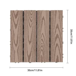 WPC terrassefliser - Kliksystem - 22-pak - 30×30 cm - 20 mm Tykkelse - Præget træstruktur - Bæreevne 500 kg - Mørk khaki