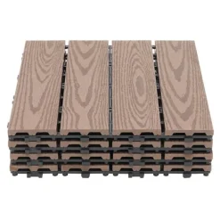 WPC terrassefliser - Kliksystem - 22-pak - 30×30 cm - 20 mm Tykkelse - Præget træstruktur - Bæreevne 500 kg - Mørk khaki