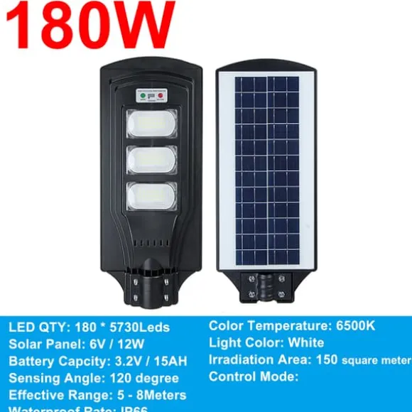 60W/120W/180W (60/120/180LED) 6500K Solpanel Gadelys IP66 Vandtæt +4 tilstande + Fjernbetjening,Udendørs Havegadevæglampe Sikkerhedsbelysning