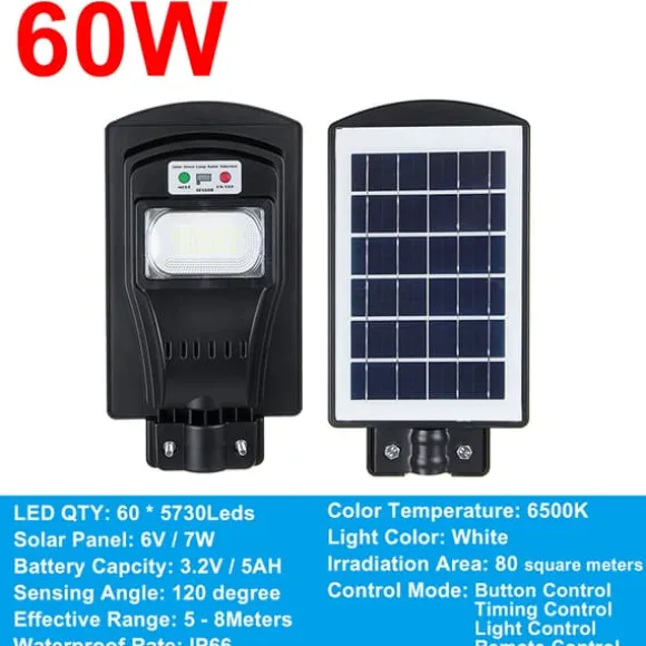60W/120W/180W (60/120/180LED) 6500K Solpanel Gadelys IP66 Vandtæt +4 tilstande + Fjernbetjening,Udendørs Havegadevæglampe Sikkerhedsbelysning