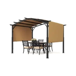10x12 fod Udendørs Udtrækkelig Pergola, Buet Top Metalpergola, med Baldakin