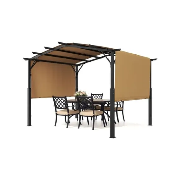 10x12 fod Udendørs Udtrækkelig Pergola, Buet Top Metalpergola, med Baldakin