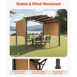 10x12 fod Udendørs Udtrækkelig Pergola, Buet Top Metalpergola, med Baldakin