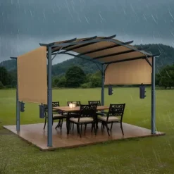 10x12 fod Udendørs Udtrækkelig Pergola, Buet Top Metalpergola, med Baldakin
