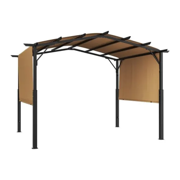 10x12 fod Udendørs Udtrækkelig Pergola, Buet Top Metalpergola, med Baldakin