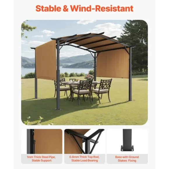 10x10 fod Udtrækkelig Pergola, Udendørs Buet Top Metal Pergola, med Baldakin