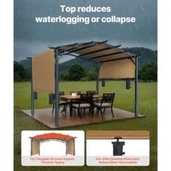 10x10 fod Udtrækkelig Pergola, Udendørs Buet Top Metal Pergola, med Baldakin
