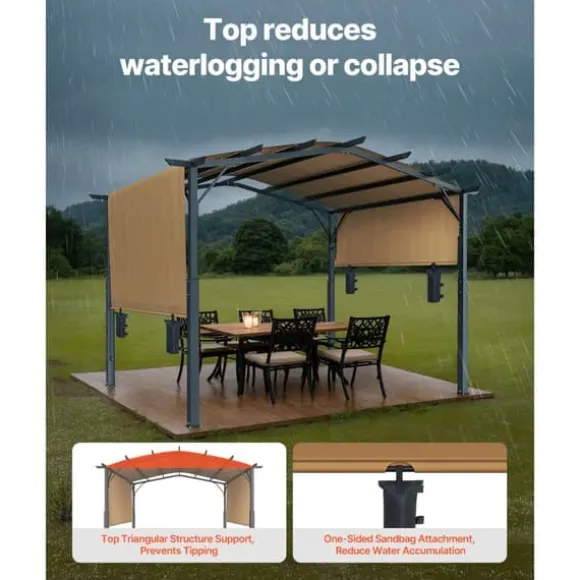 10x10 fod Udtrækkelig Pergola, Udendørs Buet Top Metal Pergola, med Baldakin