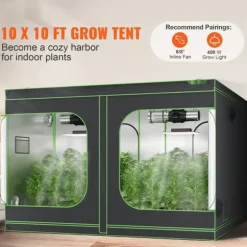 10x10 hydroponisk voksetelt, 120'' x 120'' x 80'', højreflekterende 600D Mylar med vindue, værktøjstaske og gulvbakke til indendørs planter.