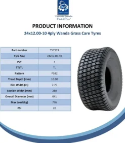 24x12.00-10 4-lags græsdæk til John Deere Gator plæneklipper 305/60-10 Utility P532