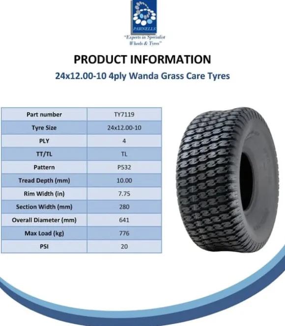 24x12.00-10 4-lags græsdæk til John Deere Gator plæneklipper 305/60-10 Utility P532