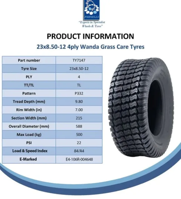 23x8.50-12 Plæneklipperdæk 4-lags Multi Turf Grass P332 Wanda Road Legal 500 kg