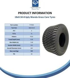 18x9.50-8 plæneklipperdæk 4ply Multi turf, græs - plæneklipperdæk Wanda P332 sæt af 2