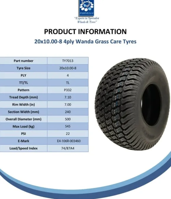 20x10.00-8 plæneklipperdæk 4ply Multi turf græs - plæneklipperdæk Wanda P332 sæt af 2