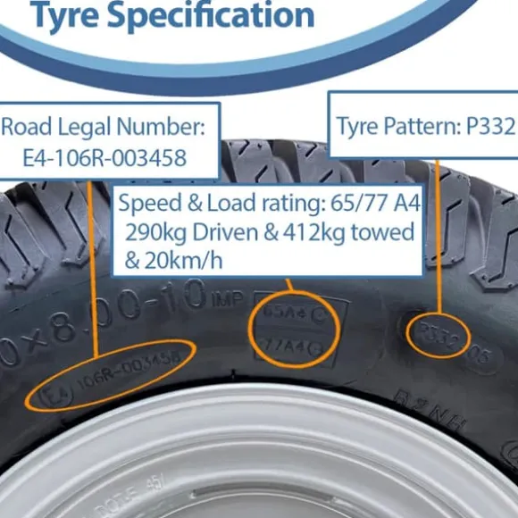 20x8.00-10 Plæneklipperhjul med 4 knopper Turf Wanda 100 mm PCD Road Legal (sæt med 2)