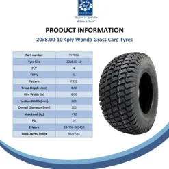 20x8.00-10 Plæneklipperhjul med 4 knopper Turf Wanda 100 mm PCD Road Legal (sæt med 2)