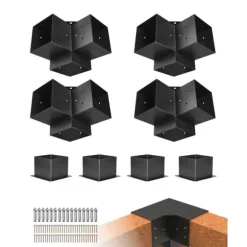 6x6 tommer pergolabeslag, indvendige 5,5x5,5 3-vejs beslag, 4 stk., inkl. baser