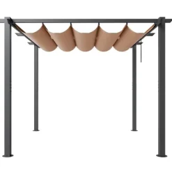 10'x10' Udendørs Udtrækkelig Pergola med Solskærm, Aluminium, Beige, Vandafvisende, Holdbar, Ideel til Have eller Terrasse.