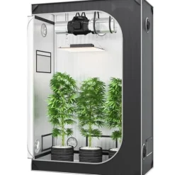 2x4 vækstshelter, 48'' x 24'' x 72'', højreflekterende 2000D Mylar med vindue, værktøjstaske og gulvbakke til indendørs planter.