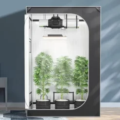 2x4 vækstshelter, 48'' x 24'' x 72'', højreflekterende 2000D Mylar med vindue, værktøjstaske og gulvbakke til indendørs planter.