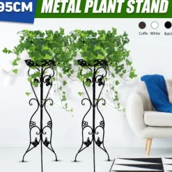 2X 95x32cm Metal Høj Plantestand Urtepotteholder Have Patio Hjem Indendørs Udendørs Hvid