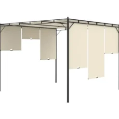 3x3m Havepavillon med gardin - Holdbar stålkonstruktion | Farve: Creme | Størrelse: 3x3x2,25 m