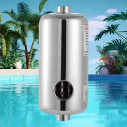 YIYIBYUS, Pool-varmeveksler, rustfrit stål, sølvfarvet, til pool, spa & boblebad, hurtig opvarmning