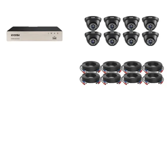 ZOSI 8CH Sikkerhedskamera System, 2MP Opløsning, 80ft Nattesyn,Sort, 1T